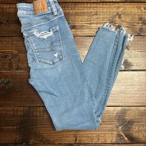 American Eagle Outfitters Blue Skinny Jeans with Distressed Design